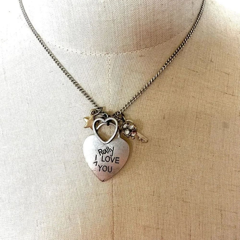 Aeropostale silver tone  “I really love you” heart charm necklace